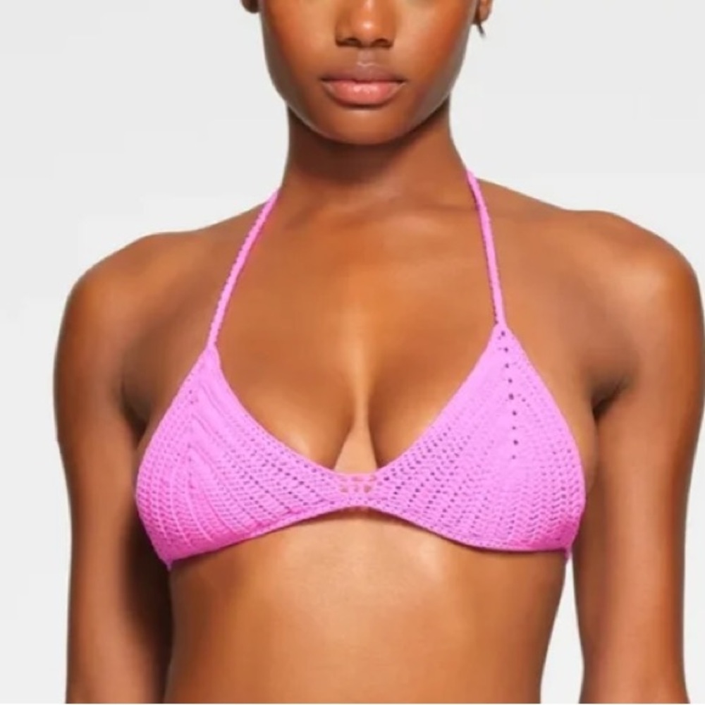 NWT SKIMS Swim Bikini Top, Skims Crochet Bikini, Hot Pink Swimsuit, Crop Top